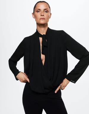 Mango Double-breasted blouse with bow