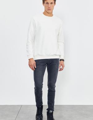 Ekru Basic O Yaka Rahat Form Erkek Sweatshirt - 88053