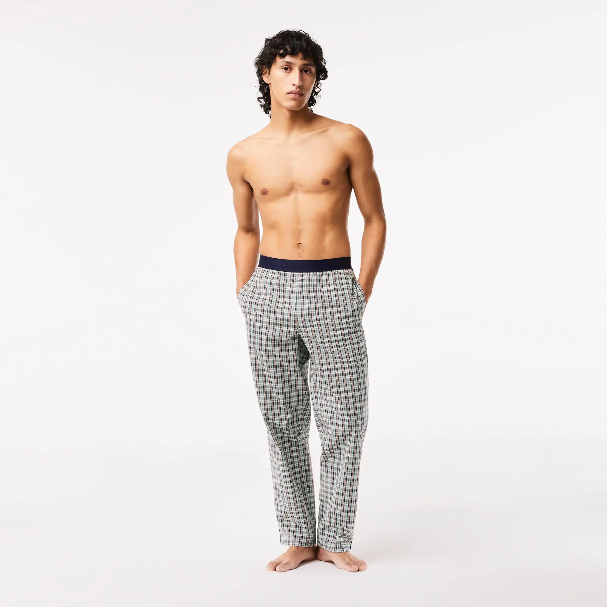 Lacoste Men’s Cotton Poplin Check Print Pajama Pants. 1