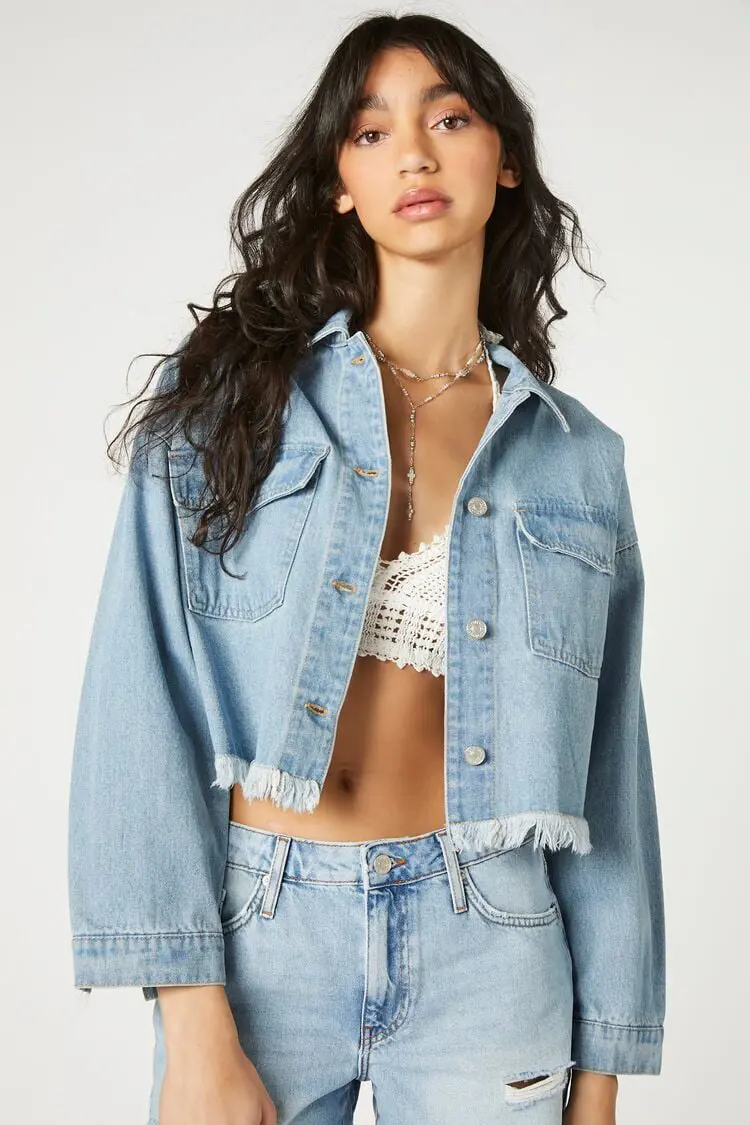 Forever 21 Forever 21 Cropped Denim Trucker Jacket Medium Denim. 1