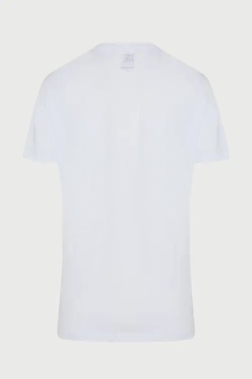 Hatemoğlu Beyaz Regular Fit Bisiklet Yaka Baskılı %100 Pamuk T-shirt. 2