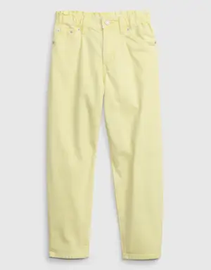 Kids High-Rise Barrel Jeans with Washwell yellow