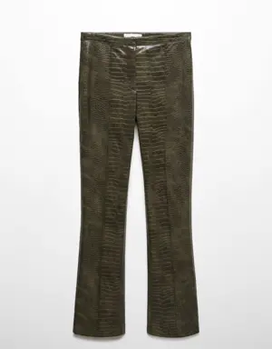 Flare pants with animal print effect