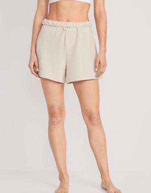 Old Navy High-Waisted Roll-Down Snuggly Fleece Pajama Sweat Shorts for Women -- 4-inch inseam beige