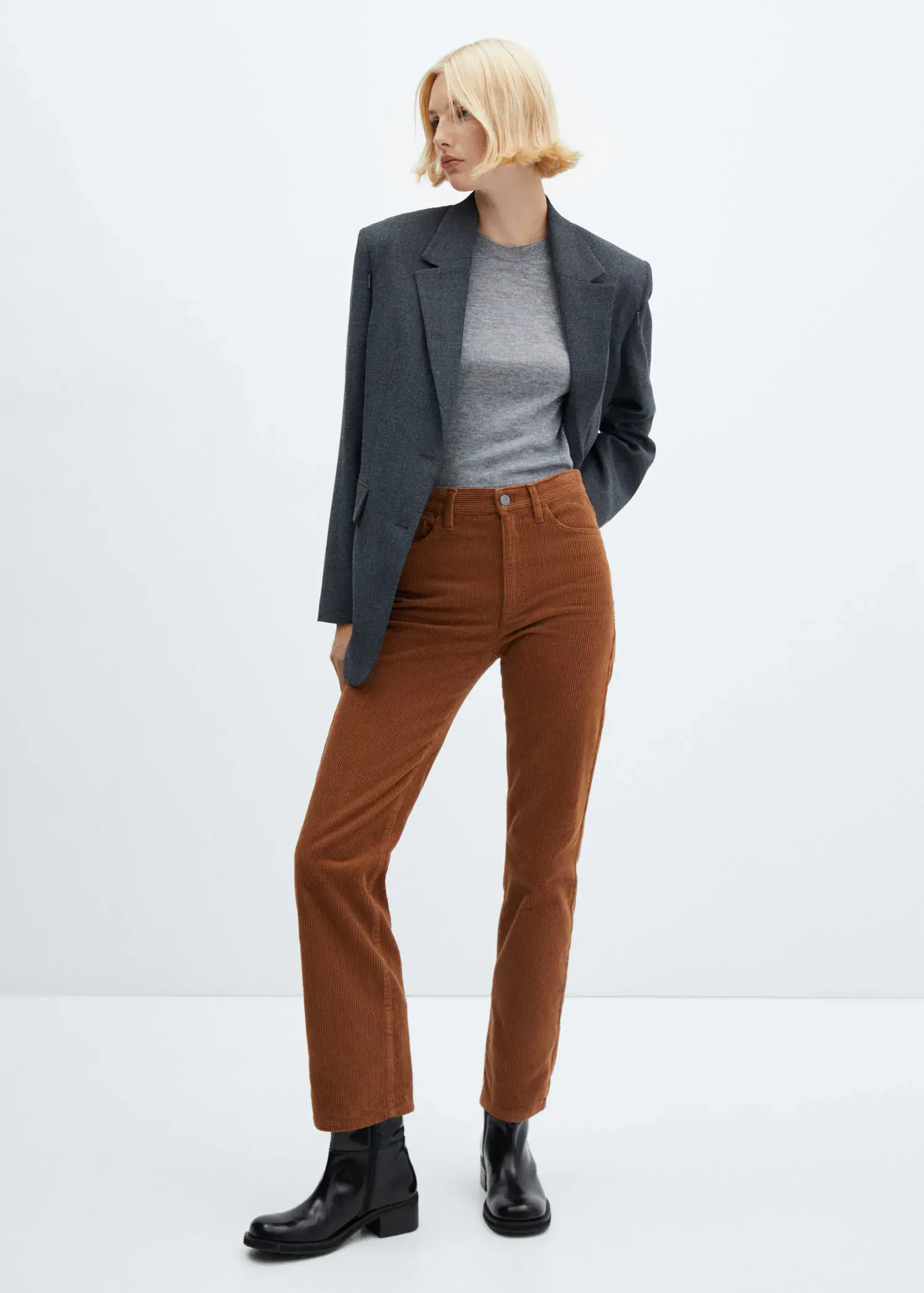 Mango Straight mid-rise corduroy pants. 3