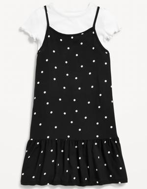 Sleeveless Printed Dress & Rib-Knit T-Shirt Set for Girls black