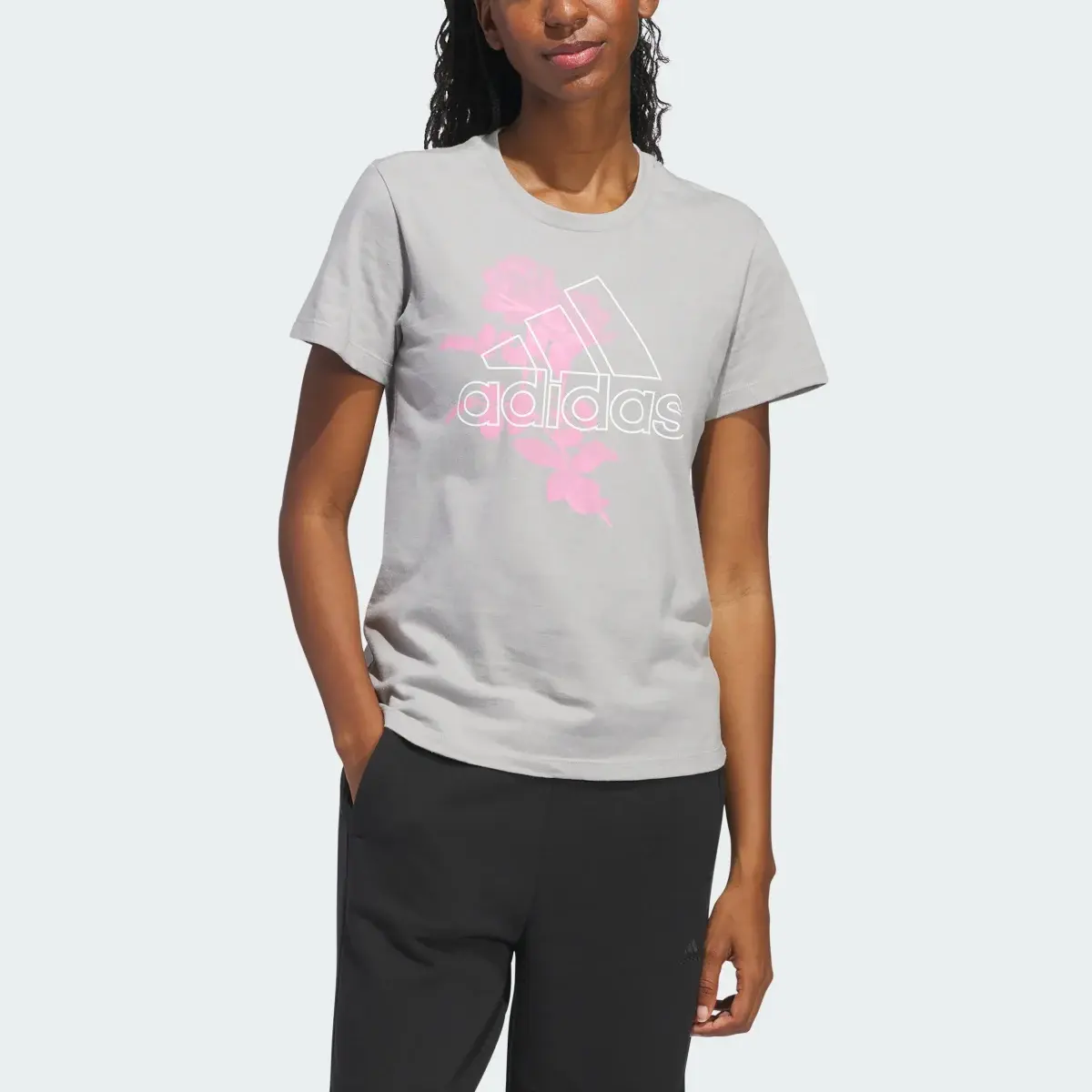 Adidas Outline Rose Graphic Tee. 1