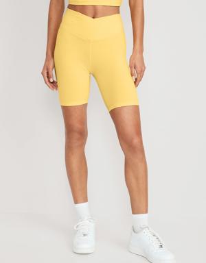 Extra High-Waisted PowerChill Crossover Hidden-Pocket Biker Shorts for Women -- 8-inch inseam yellow