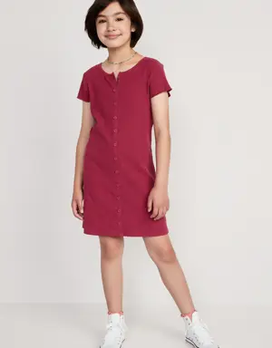 Short-Sleeve Rib-Knit Button-Front Dress for Girls red