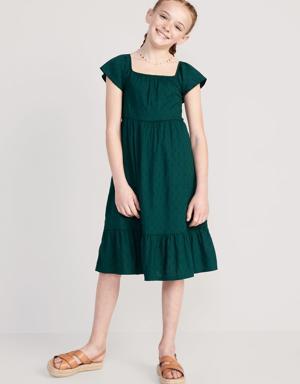 Flutter-Sleeve Clip-Dot Fit & Flare Midi Dress for Girls green