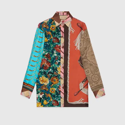 Gucci Heritage patchwork print silk shirt. 1