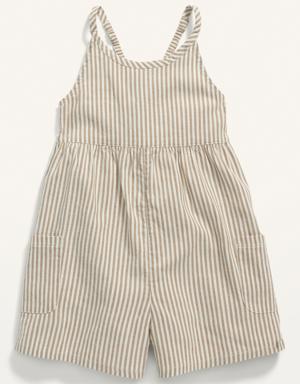 Sleeveless Striped Pocket Romper for Toddler Girls brown