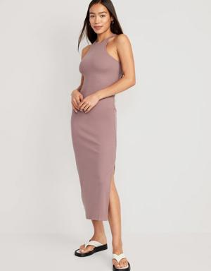 Old Navy Fitted High-Neck Rib-Knit Maxi Dress for Women pink