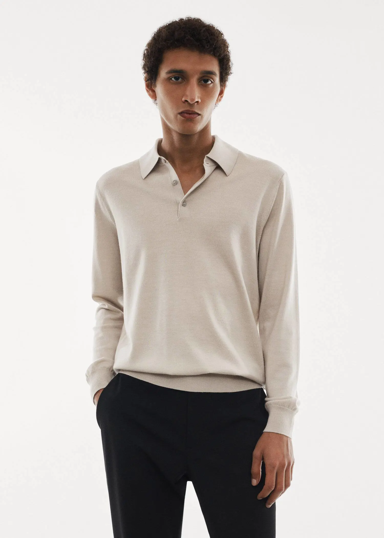 Mango 100% merino wool long- sleeved polo shirt. 2