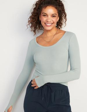 Old Navy UltraLite Long-Sleeve Rib-Knit Top for Women silver