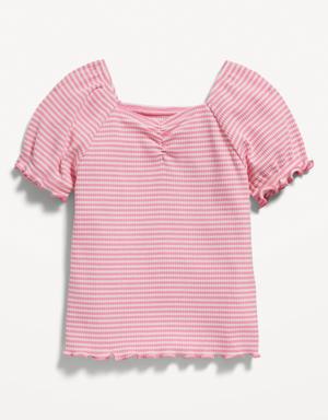 Old Navy Puff-Sleeve Lettuce-Edge Rib-Knit Top for Toddler Girls pink