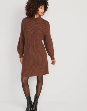 Long-Sleeve Relaxed Mock-Neck Mini Sweater Shift Dress for Women multi
