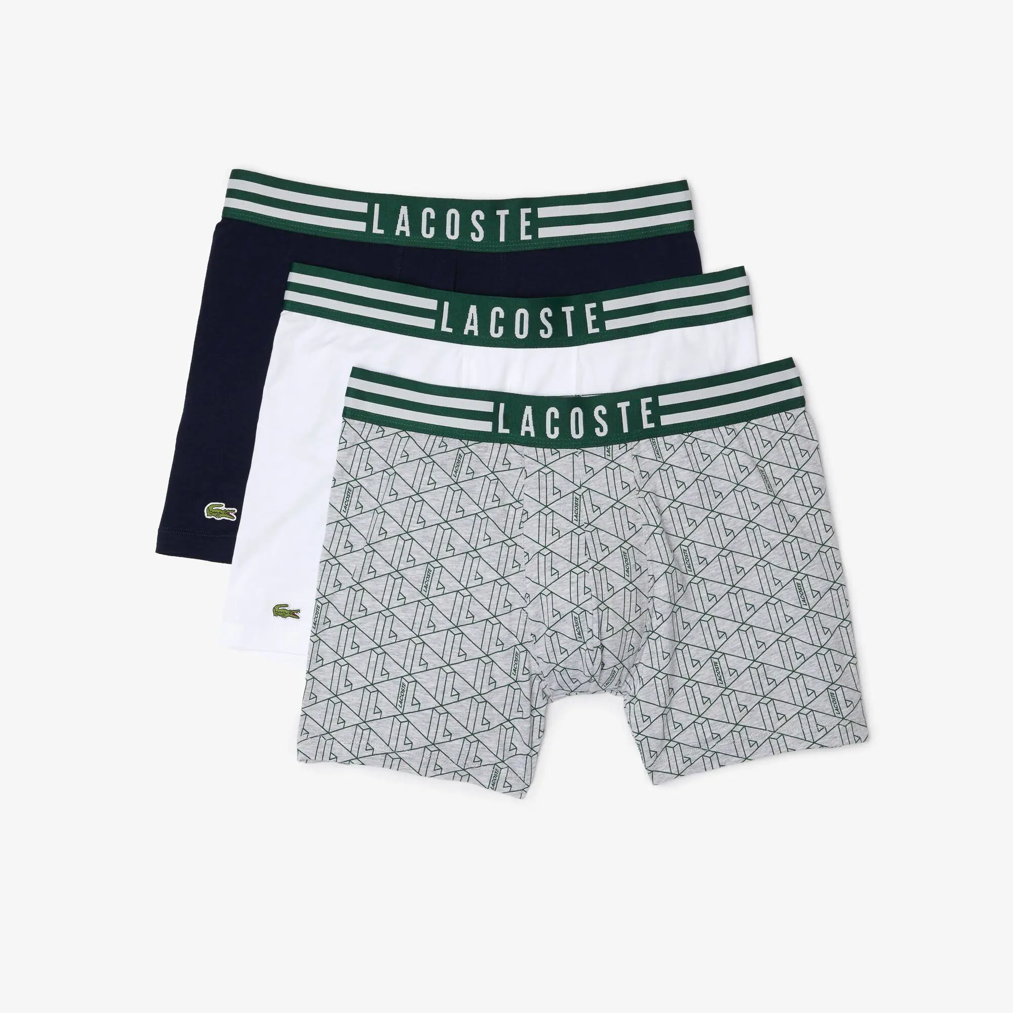 Lacoste - Men's Striped Waist Long Stretch Cotton Boxer Brief 3-Pack