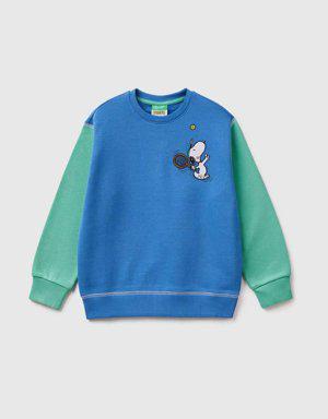 Erkek Çocuk Mavi Renk Bloklu Snoopy Baskılı Sweatshirt