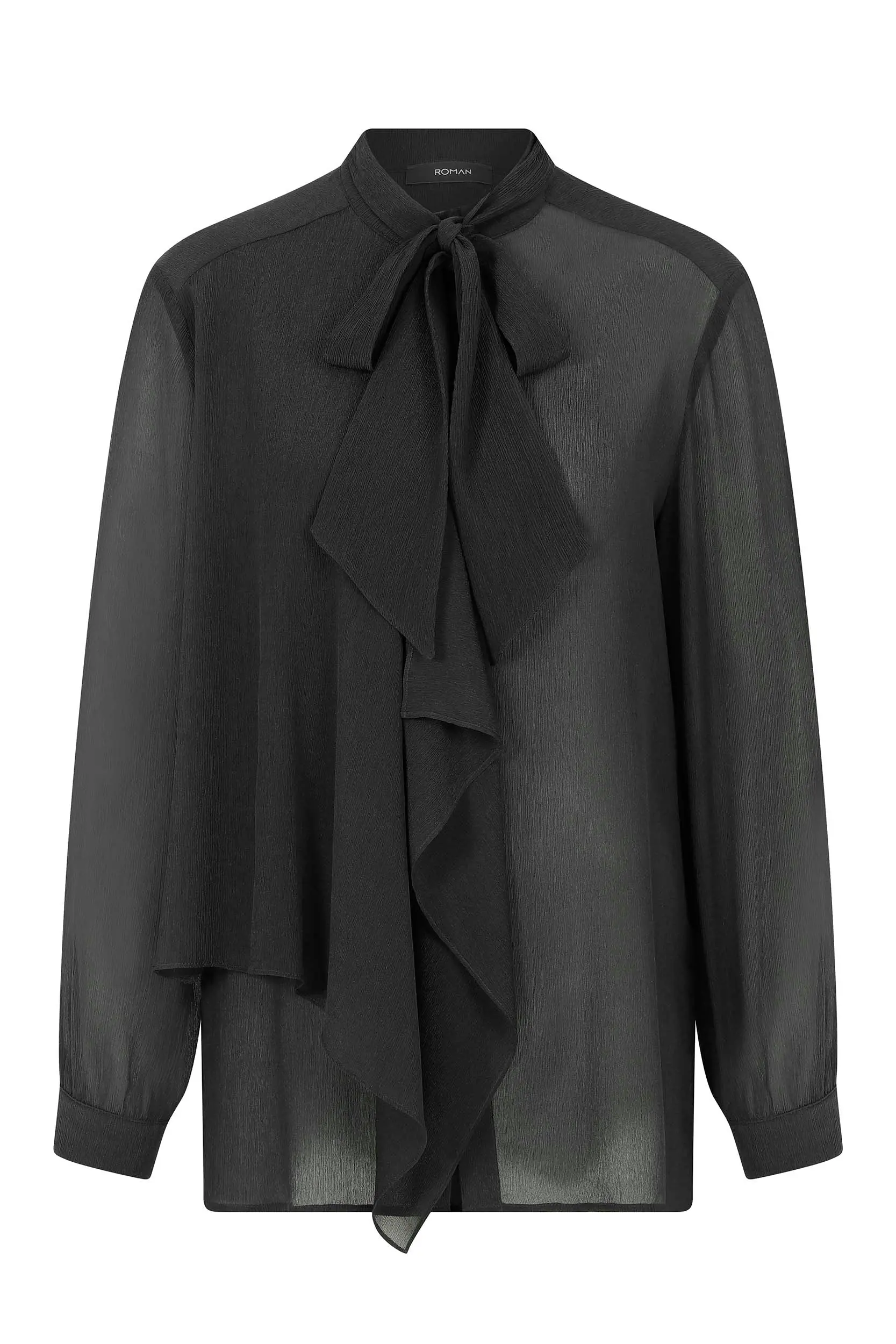 Roman Black Bow Collar Shirt - 4 / BLACK. 1