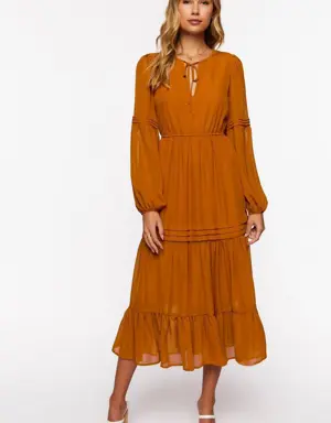 Forever 21 Chiffon Peasant Sleeve Midi Dress Ginger