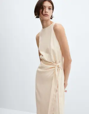 Bow linen-blend dress