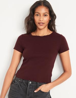 Old Navy Short-Sleeve Cropped Lettuce-Edge Waffle-Knit T-Shirt for Women red