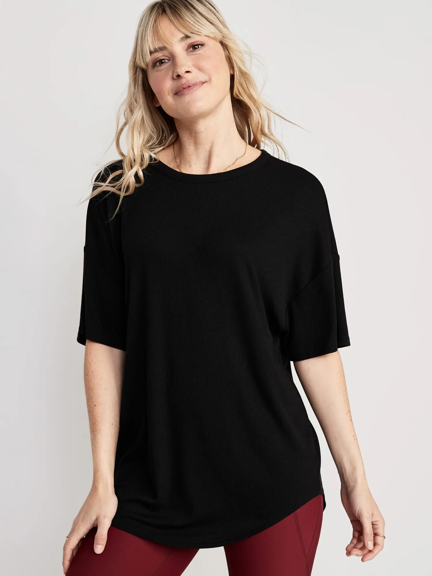 Old Navy UltraLite Rib-Knit Tunic T-Shirt for Women black. 1