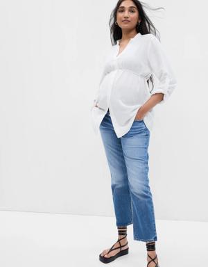 Gap Maternity Linen-Blend Button-Down Shirt white