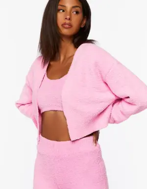 Forever 21 Fuzzy Knit Cardigan Sweater Pink Icing