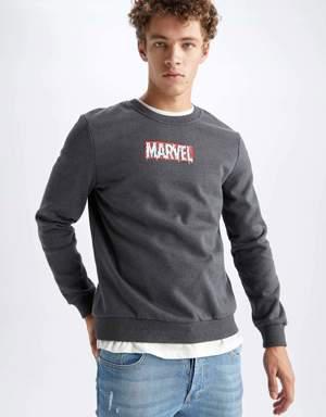 Marvel Slim Fit Bisiklet Yaka Geri Dönüşümlü İçi Yumuşak Tüylü Sweatshirt