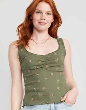 Rib-Knit Lettuce-Edge Cami Top for Women green