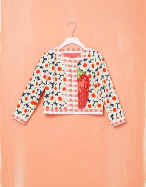 Blue Jacket With Strawberry Embroidery Pattern