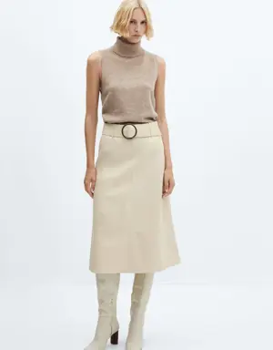 Leather-effect midi-skirt with belt