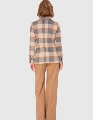 Checked Patterned Two Fabric Brown Suit