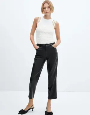 Leather-effect straight trousers