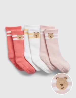 Gap Baby 100% Organic Cotton Brannan Bear Crew Socks (3-Pack) pink