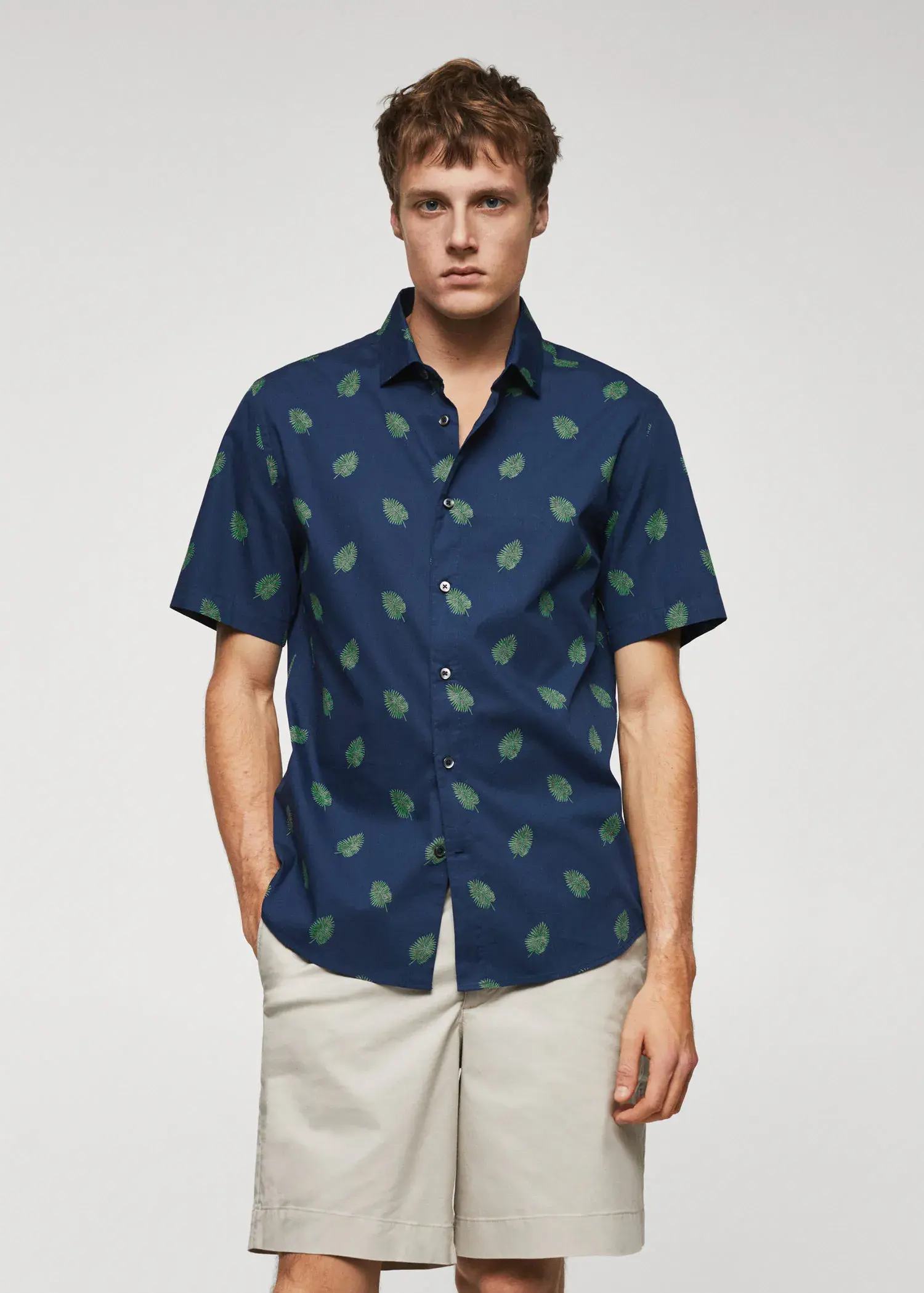 Mango 100% cotton short-sleeved printed shirt. 1