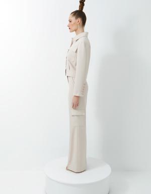 Beige Suit With Pocket Detailed Jacket and Trousers