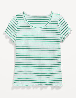 Old Navy Printed Rib-Knit Lettuce-Edge T-Shirt for Girls green