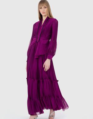 Layered Pleated Purple Dress