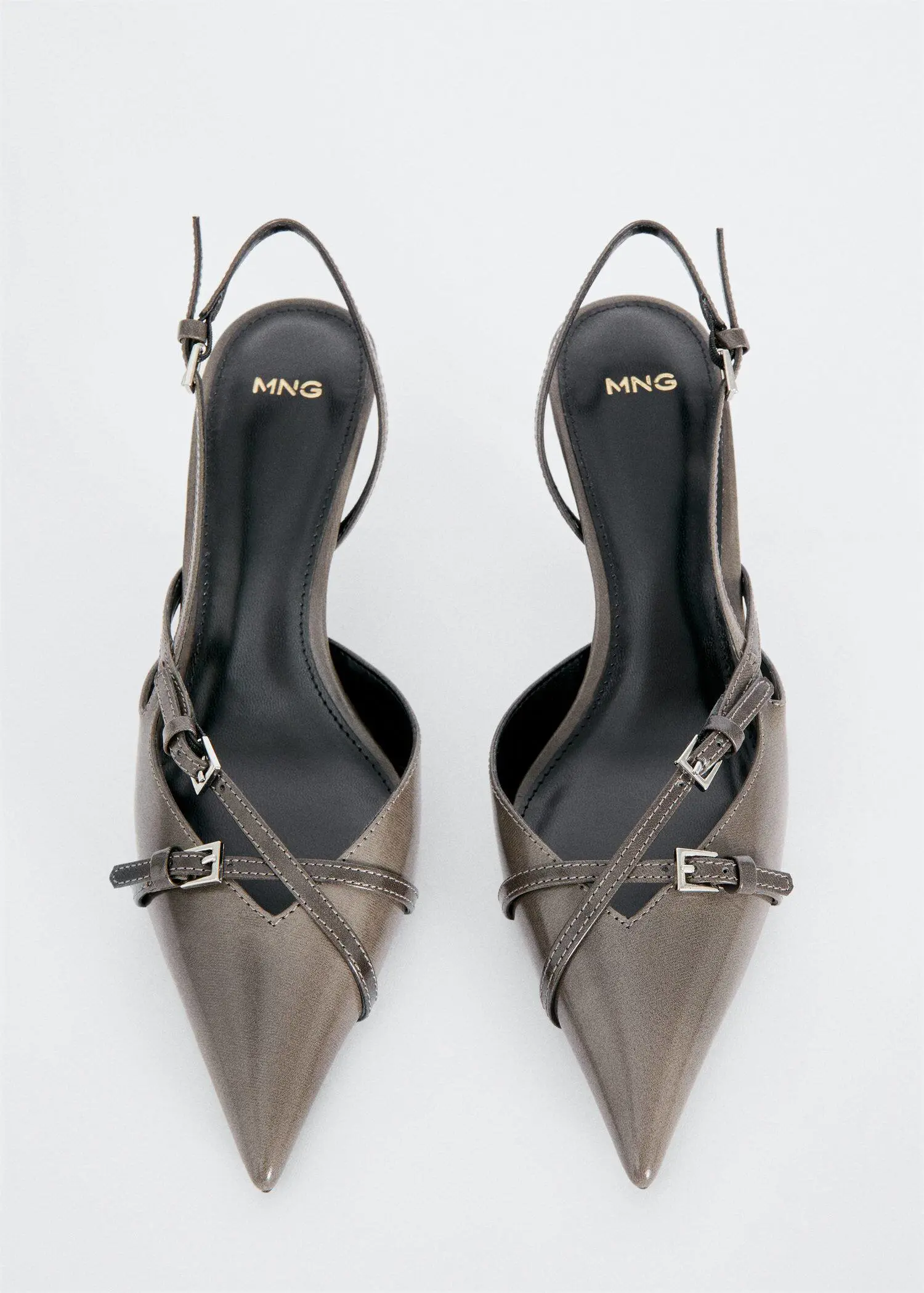Mango Leather heeled slingback shoe with buckles. 3