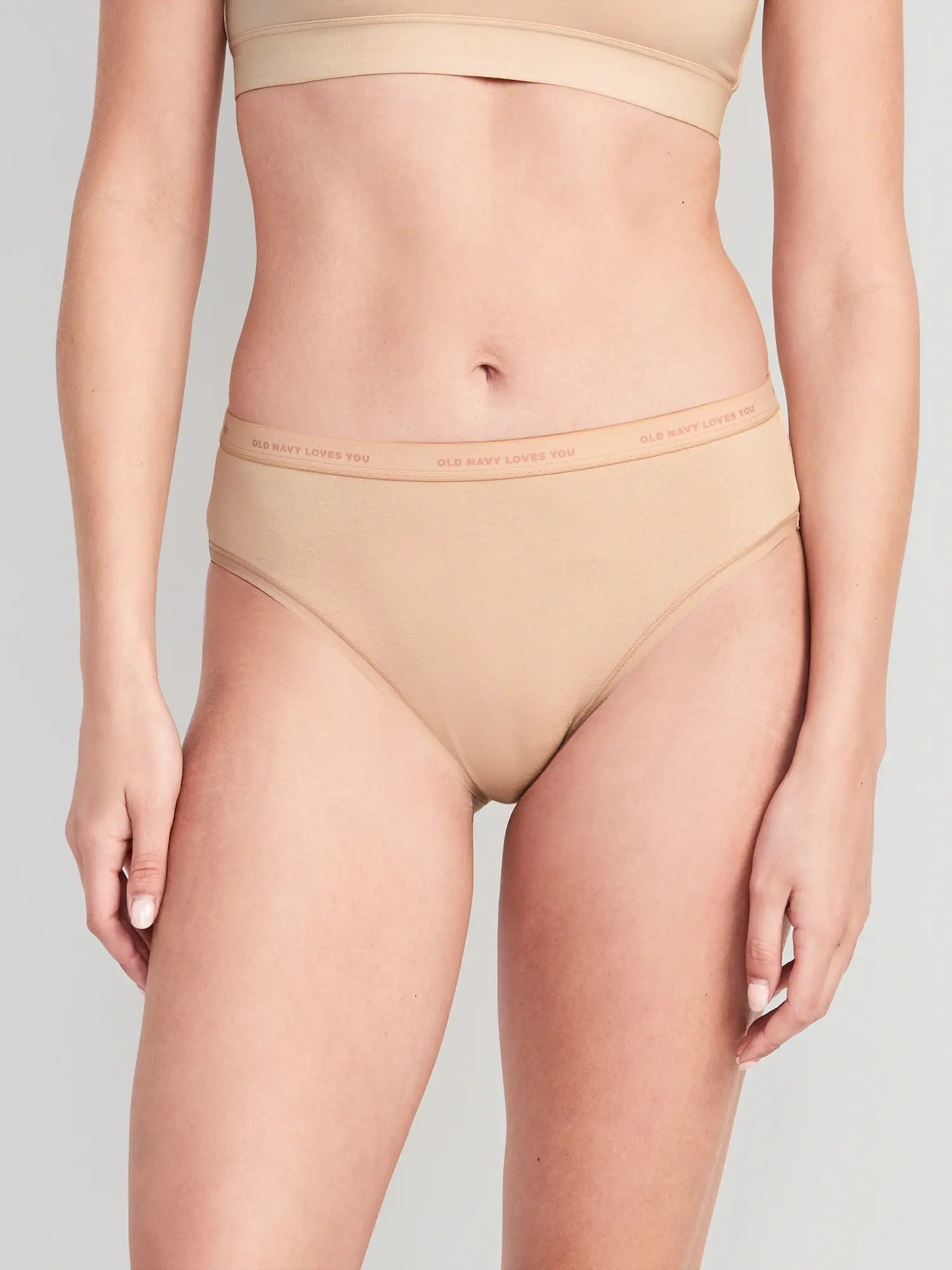 Old Navy High-Waisted Logo Graphic Classic Bikini Underwear for Women beige. 1