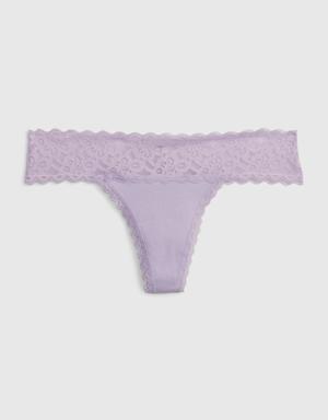 Organic Stretch Cotton Lace Thong purple