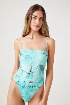 Forever 21 Forever 21 Marble Print One Piece Swimsuit Turquoise/Multi. 2