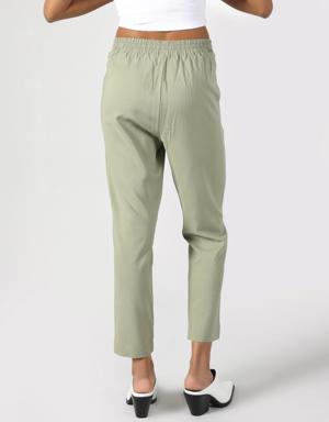 Regular Fit Düşük Bel Düz Paça Yeşil Kadın Pantolon