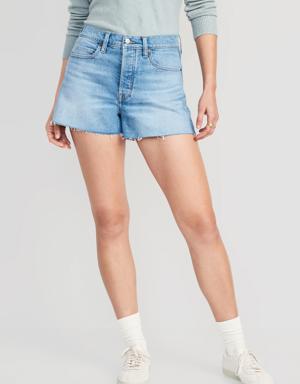 Higher High-Waisted Button-Fly A-Line Cutoff Jean Shorts for Women -- 3-inch inseam blue