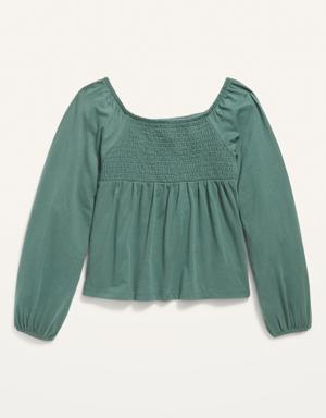 Smocked Jersey Long-Sleeve Top for Girls green