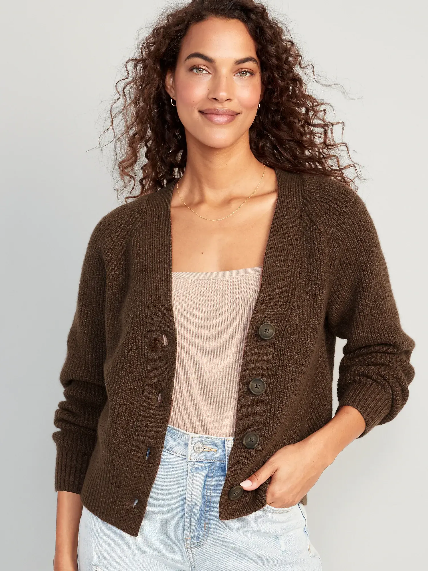 Old Navy Shaker-Stitch Cardigan Sweater for Women brown. 1