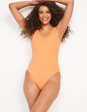 V-Neck Terry One-Piece Swimsuit for Women orange